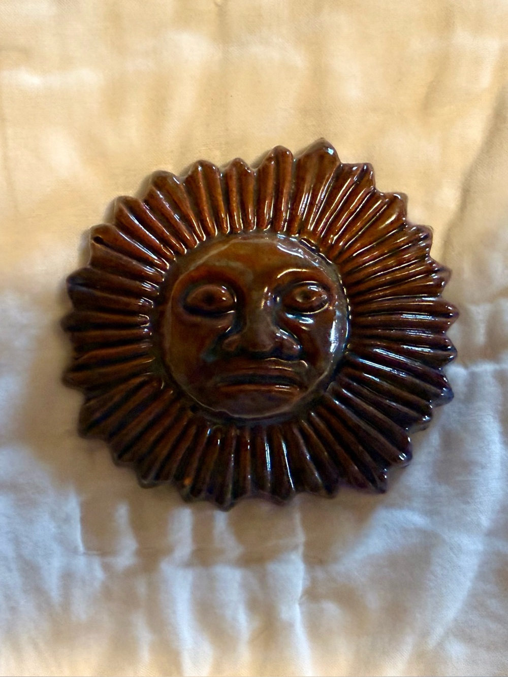 Mercer Moravian Glazed Ceramic Sun Face Tile, Bucks County, PA